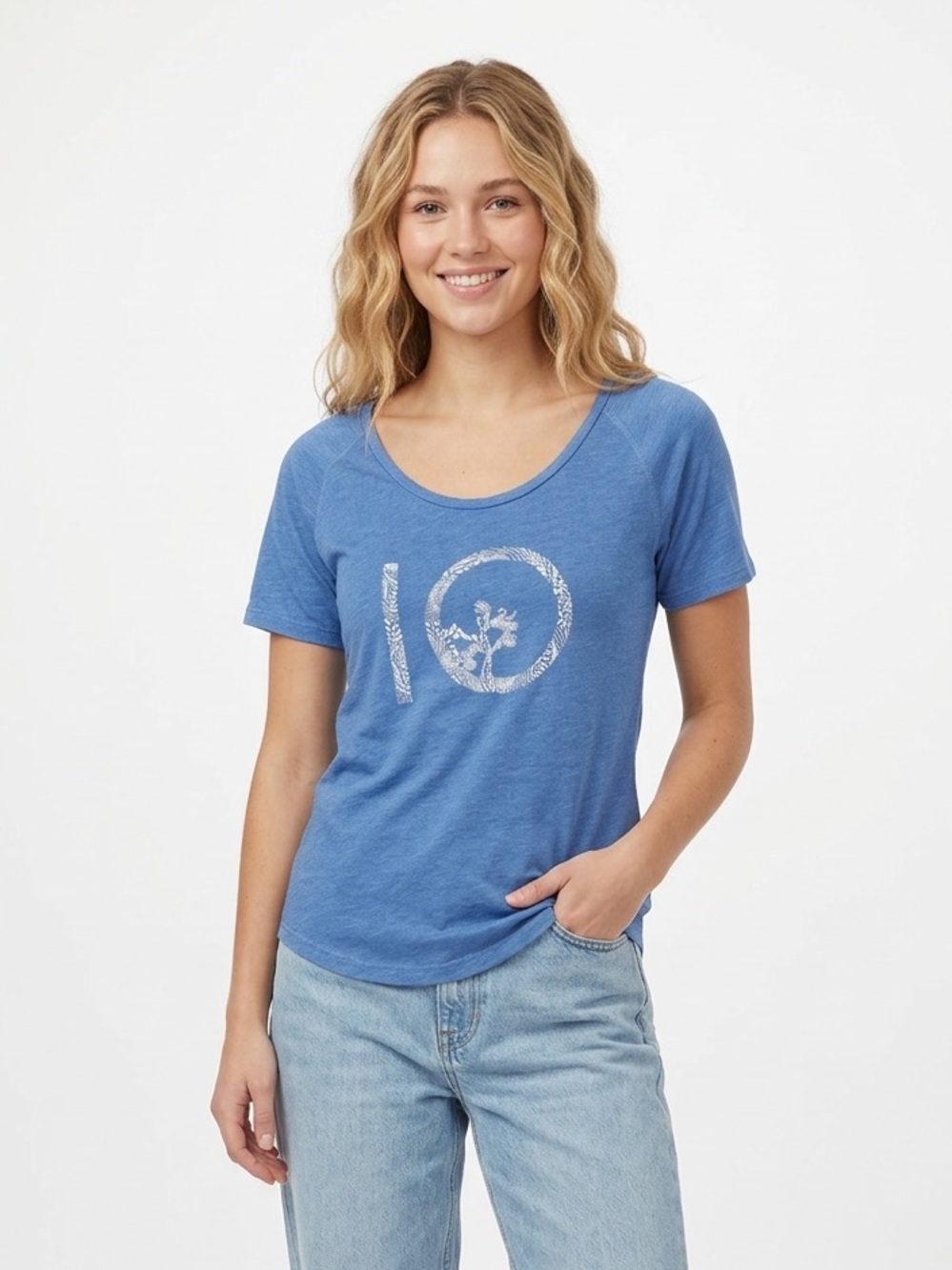 Tentree Scoop Neck Logo Tee Blue Size XS Gorpcore Sustainable Outdoor Hiking